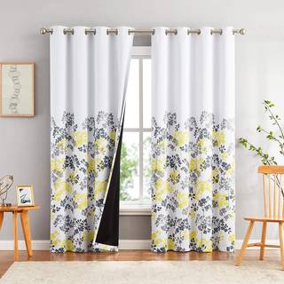 Metro Parlor Total Blackout Rustic Windows gardiner 96 tommer lange blomstertrykt gardiner til sovev?relse Stue Gul og gr? bladm?nstret Grommet T