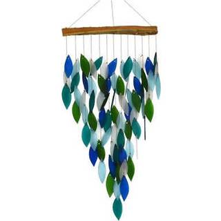 Blue Handworks Deluxe Ocean Waterfall & Driftwood Chime Sandblasted Glass og fandt træhåndlavet vindklokke