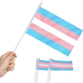 Anley Transgender Mini Flag 12 Pack - H?ndholdt sm? miniature Trans Pride -flag p? stokket - Fade Resistant & Vivid Colours - 5x8 tommer med soli