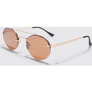 Mens Gold Rimless Round Sunglasses