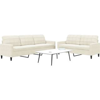 Sofasæt 2 Dele Med Hynder Velour - Creme / Uden fodskammel