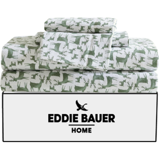 Eddie Bauer - Queen Sheets Cotton Flannel Bedding Set b?rstet til ekstra bl?dhed Hyggeligt boligindretning Oeko -Tex Certified (Deer Camp Green Q