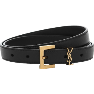Saint Laurent Cassandre slim leather belt - black - 75CM