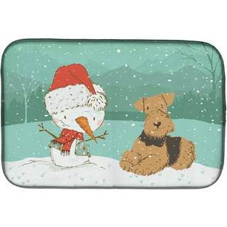 """" Caroline's Treasures Airedale Terrier Snowman Christmas Dish Drying Mat 14 X 21 """"