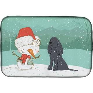 """" Caroline's Treasures Black Spaniel Snowman Christmas Dish Drying Mat 14 X 21 """"