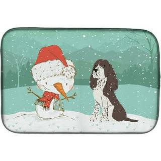 """" Caroline's Treasures Brown English Springer Spaniel Snowman Christmas Dish Drying Mat 14 X 21 """"
