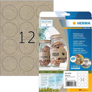 Herma etiket Silphie ø60 i kraftpapir, 12 etiketter pr ark, 20 ark, Genbrugspapir