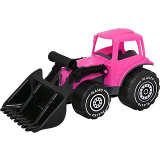 Plasto Traktor med frontlæsser. Lyserød. 32 cm