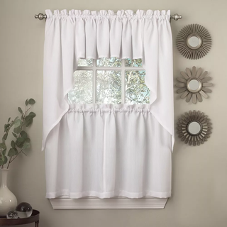Sweet Home Collection Upaque Rib Cord Kitchen Curtains Pair 36 """" Tier Ribcord White
