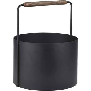 Blomus - ASHI brændekurv - Sort med brun egehåndtag - H: 45 x Ø: 35 cm