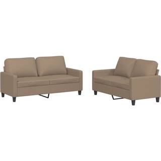 Sofasæt 2 Dele Kunstlæder - Cappuccino / med hynder
