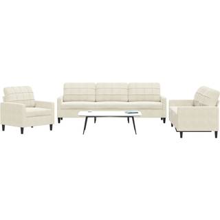 Sofasæt 3 Dele Med Hynder Velour - Creme / Uden fodskammel