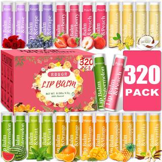 RBUGR 320 PCS LIP BALM Bulk 12 Aromatiseret pakke med læbebalsamer Natural Lip Balm Pack Fugtgivende organisk læbebalsam Sæt til revne læber Bulk