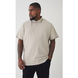 Mens Plus Slim Tipped Pique Polo In Stone