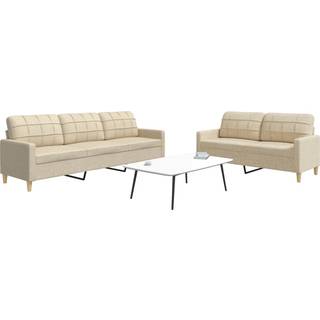 Sofasæt 2 Dele Stof - Creme / Uden fodskammel