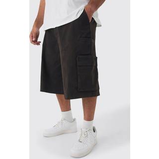 Mens Black Plus Zip Detail Acid Wash Twill Jorts