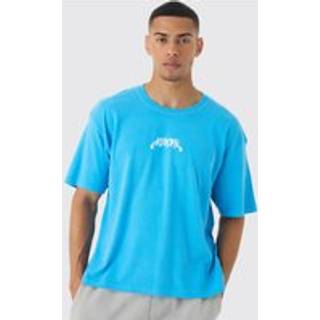 Mens Blue Oversized Boxy Washed Homme Print T-Shirt