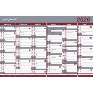 3 x Mayland 2026 26063000 dobbelt halvårskalender 29x44cm rød