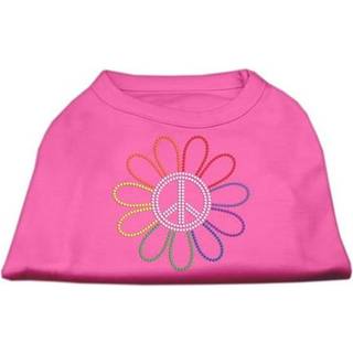 Rhinestone Rainbow Flower Peace Sign skjortor Bright Pink M