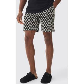 Mens Black Elasticated Waist Diamond Crochet Bermuda Shorts