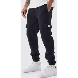 Mens Black Slim Fit Woven Tab Basic Cargo Jogger