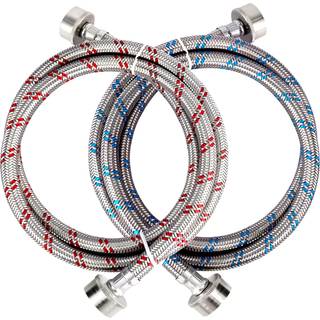 4ft Premium rustfrit st?lvaskemaskine Slanger Burst Proof 2 Pack by Techecook - Varmt og koldt vandforsyningsslanger til al vaskemaskine - 10 ?rs