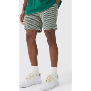Mens Green Elasticated Waist Crochet Bermuda Shorts
