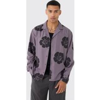 Mens Mauve Oversized Floral Print Soft Twill Long Sleeve Shirt