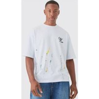 Mens White Oversized Boxy Paint Splatter T-shirt
