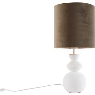 Design bordlampe hvid velourskærm taupe med guld 25 cm - Alisia