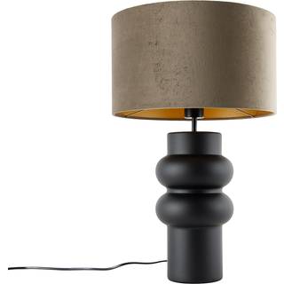 Design bordlampe sort fløjlsskærm taupe med guld 35 cm - Alisia