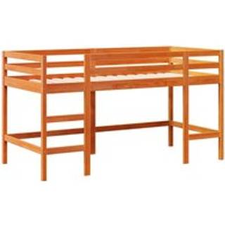 Højseng Med Stige Massivt Fyrretræ - Gyldenbrun / 90 x 190 cm