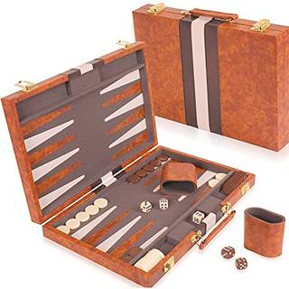 RENO backgammon-sæt – 15-tommer elegant PU-læder – til voksne og børn – rejse-backgammon – havelege – brætspil til 2