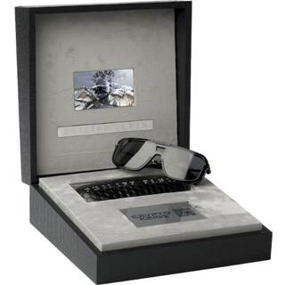 Philipp Plein Uomo SPP008M PLEIN LEGACY 700X Solbriller Acetato Nero Fumo Maschera Antiriflesso Specchiato