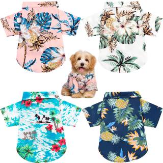 Weewooday 4 stykker kledyr sommer-t-shirts Hawaii stil blomstret hundeskjorte ndbar kligt tj strand ved havet hvalpe sweatshirt til lille hva