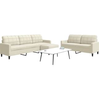 sofasæt 3 dele med hynder velour cremefarvet