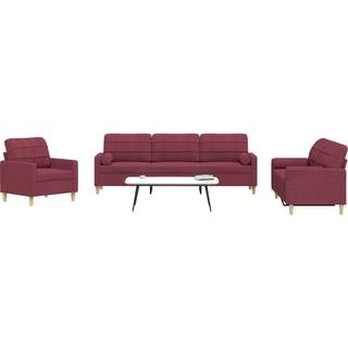 sofasæt 3 dele med pyntepuder stof vinrød