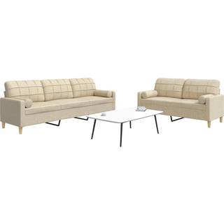 sofasæt 2 dele med pyntepuder stof cremefarvet