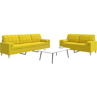 sofasæt 2 dele med pyntepuder stof lysegul
