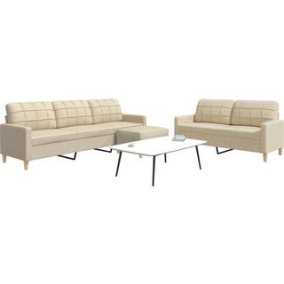 sofasæt 3 dele med fodskammel stof cremefarvet