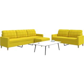 Sofasæt 2 Dele Stof - Lysegul / Med fodskammel