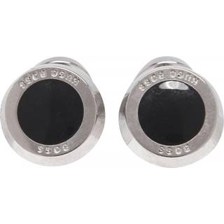 Runde manchetknapper med sort emaljeindsats