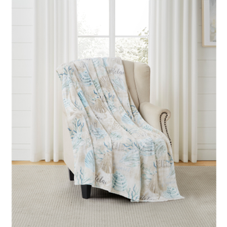 Ocean Life Coastal Throw T?ppe: Bl?d plys fl?jl fleece beroligende nuancer af blues greener beige hvid afslappende strand solnedgangsord accent m