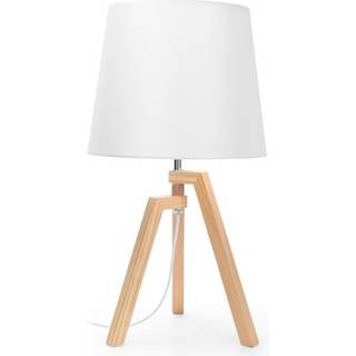 Træbordlampe E27 - 20 - Hvid Lampeskærm & Brun Fod