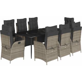 Spisebordssæt Til Haven 5 Dele Med Hynder Polyrattan Grå - 8 / Skarpt ben / 200 cm bordlængde