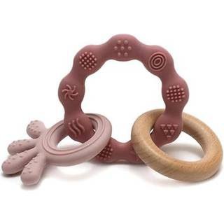 Magni Biderangle i silikone m.blæksprutte og træ vedhæng - Lyserød