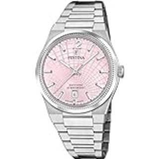 Festina Swiss Made Rivé dameur i stål med lyserød urskive