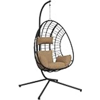 hængestol på stativ rattan og stål gråbrun