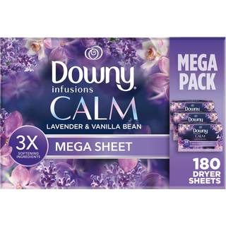 Downy Infusioner Mega Dryer Sheets Vaskeri Softener Calm Lavendel og Vanilla Bean 180 Count (3 Box of 60 Sheets)