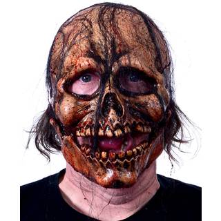 Blutige Totenkopf Maske mit Haaren & beweglichem Kiefer